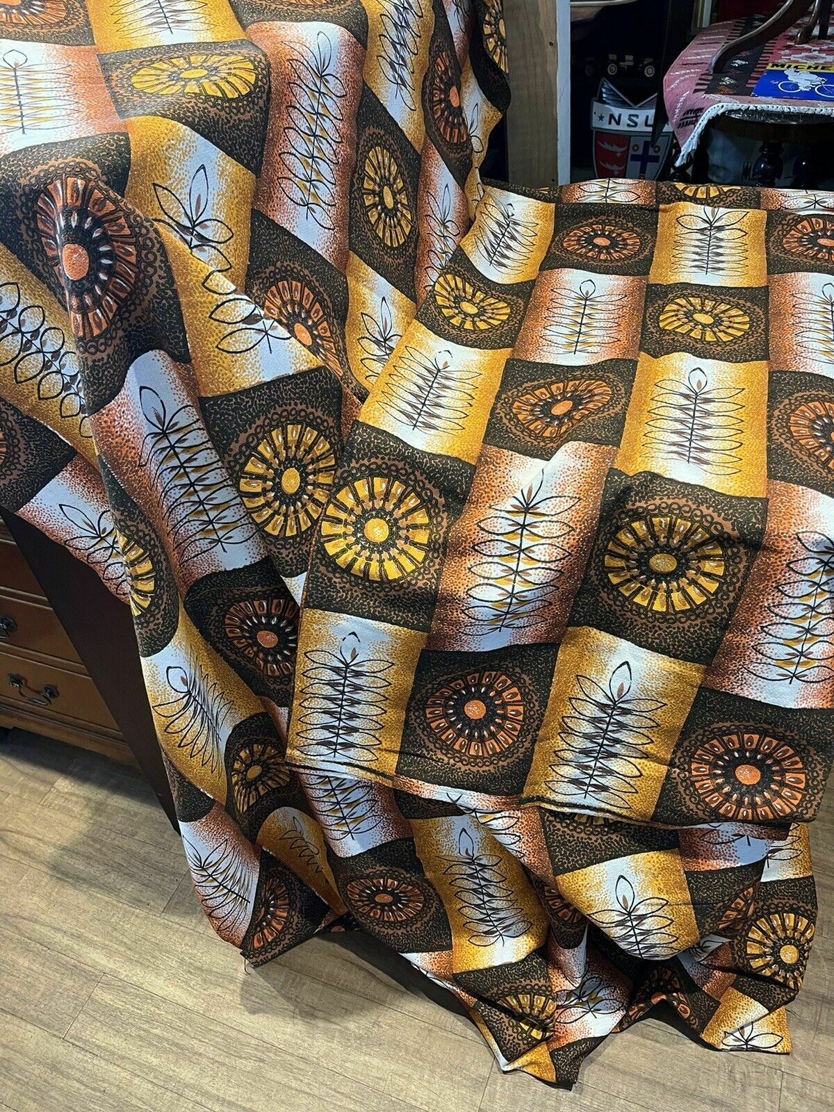 Pair Of Mid Century 1960's Curtains. 225 Cms Drop, Each 115 Cns Wide. photo furniture