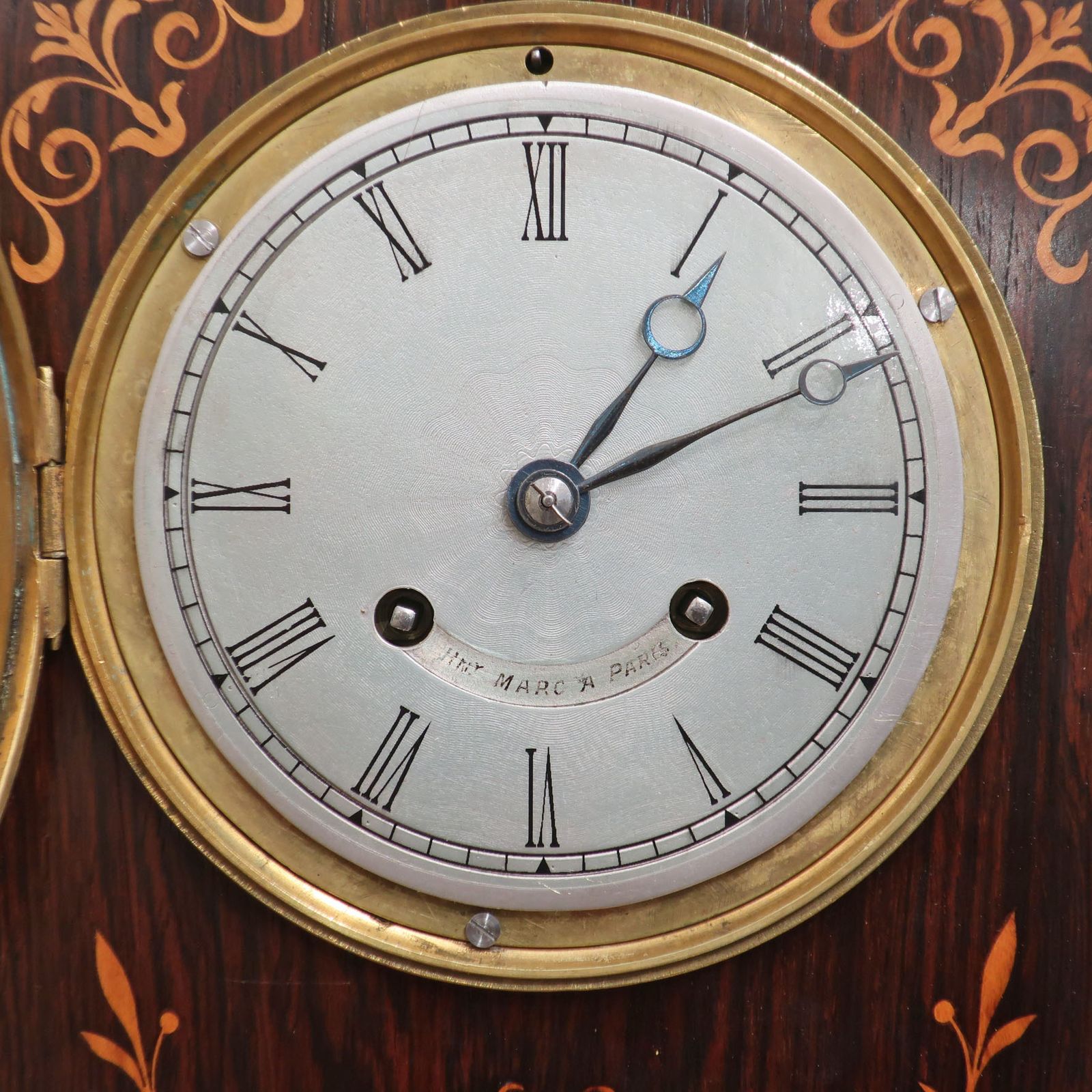 French Rosewood & Marquetry Mantel Clock photo for sale