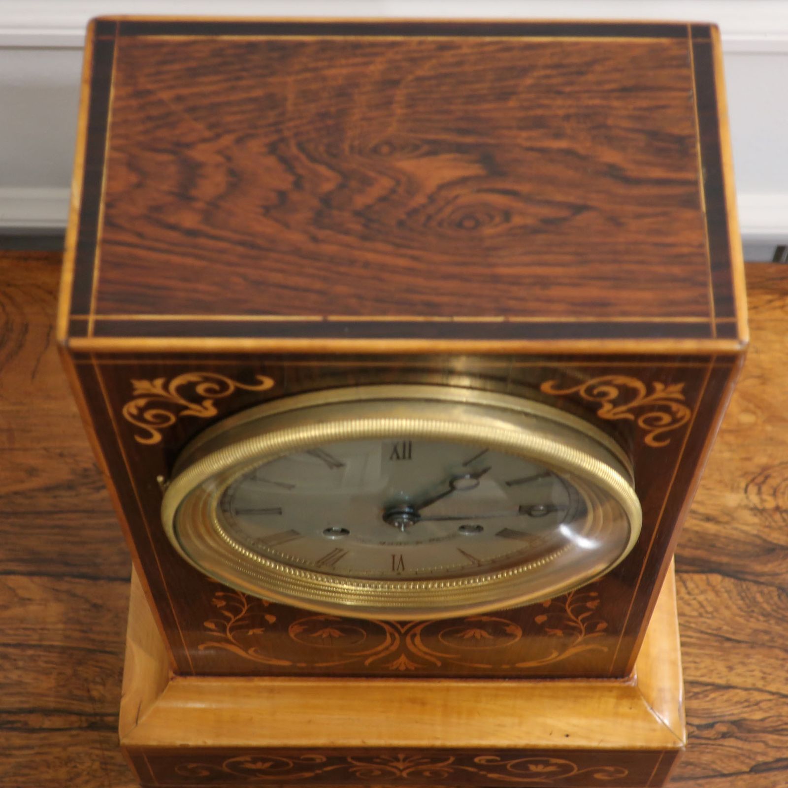 French Rosewood & Marquetry Mantel Clock photo vinterior