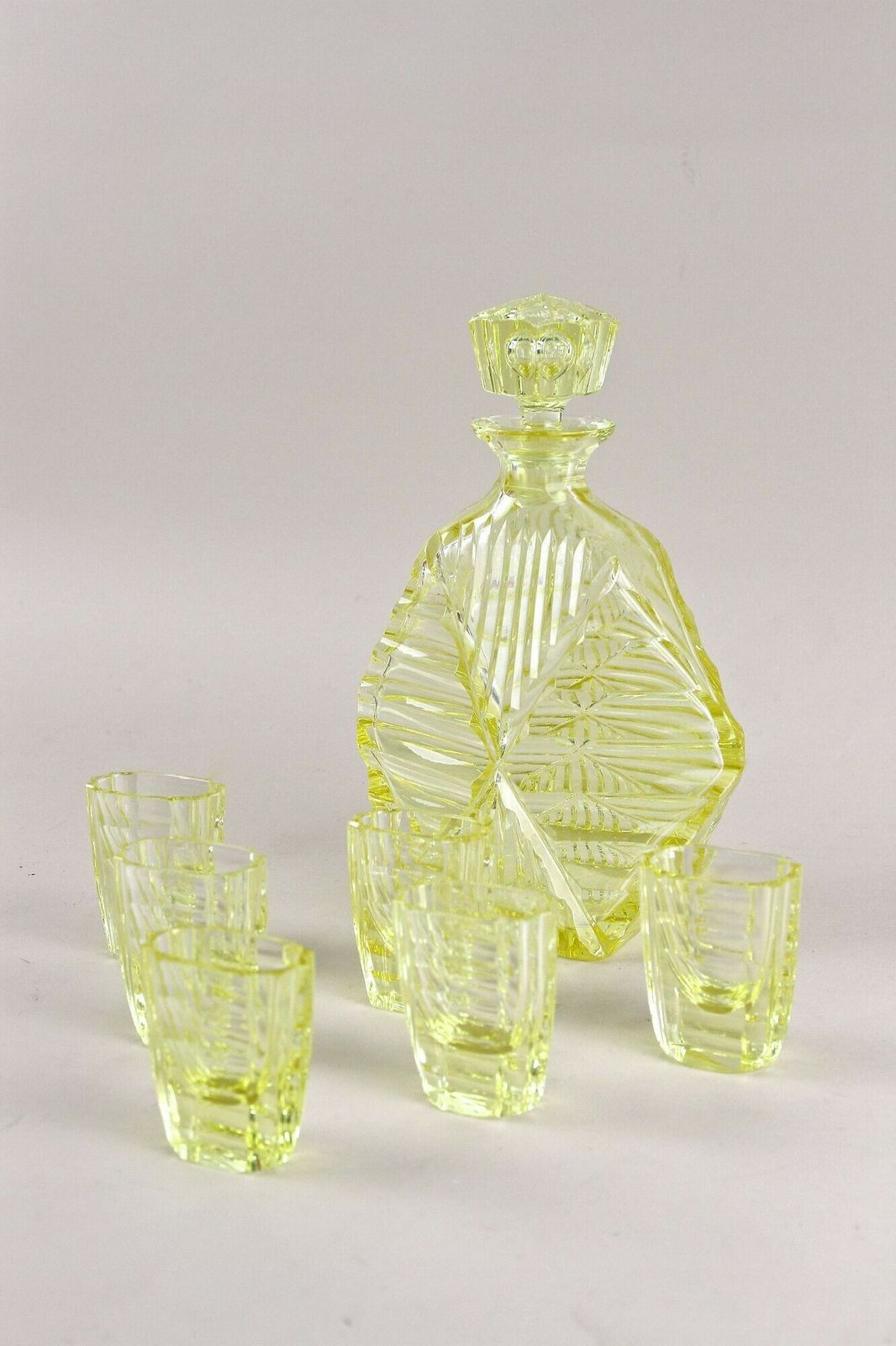 20th Century Art Deco Decanter Set/ Liquor Set With 6 Shot Glasses, Cz Ca. 1920 photo for sale