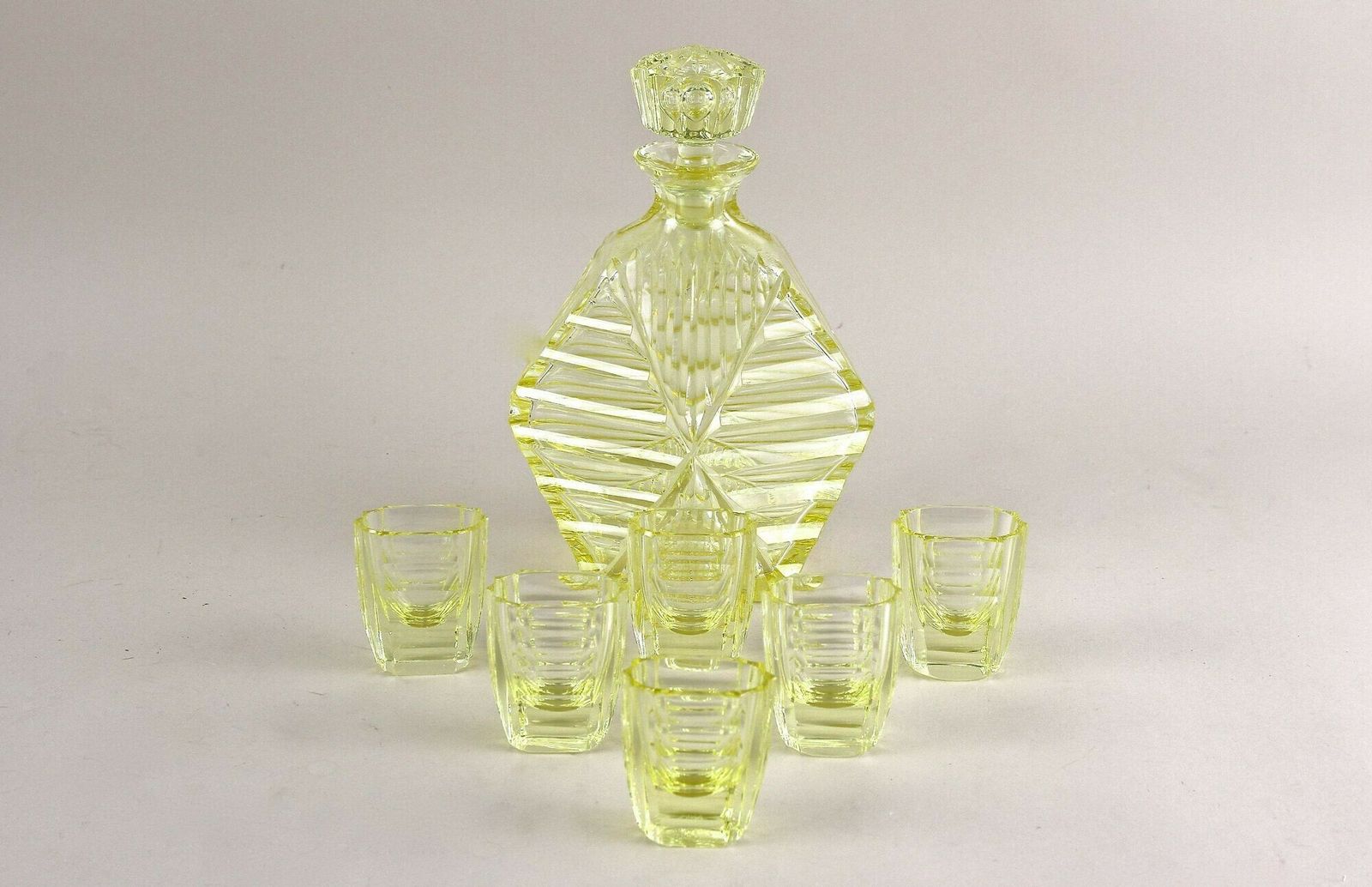 920.0 20th Century Art Deco Decanter Set/ Liquor Set With 6 Shot Glasses, Cz Ca. 1920 photo