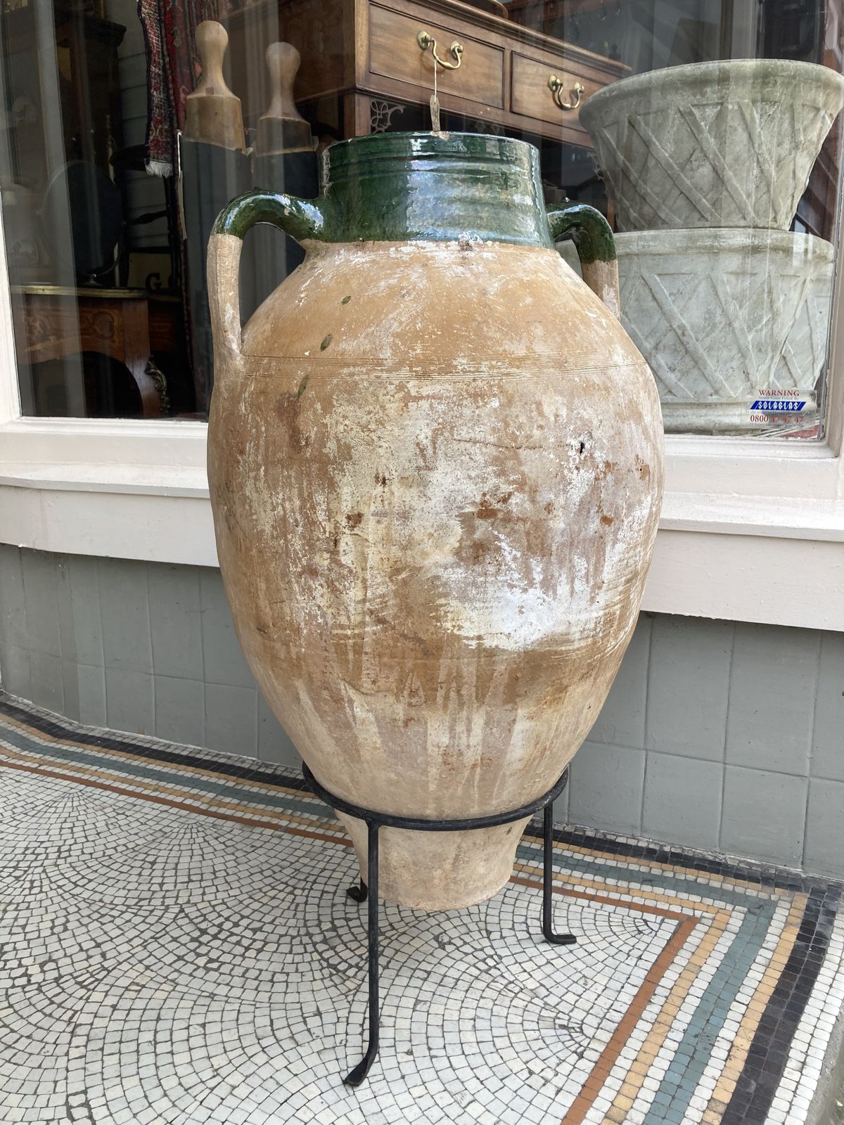 Antique Turkish Green Glaze Amphora On Stand photo Garden Decor