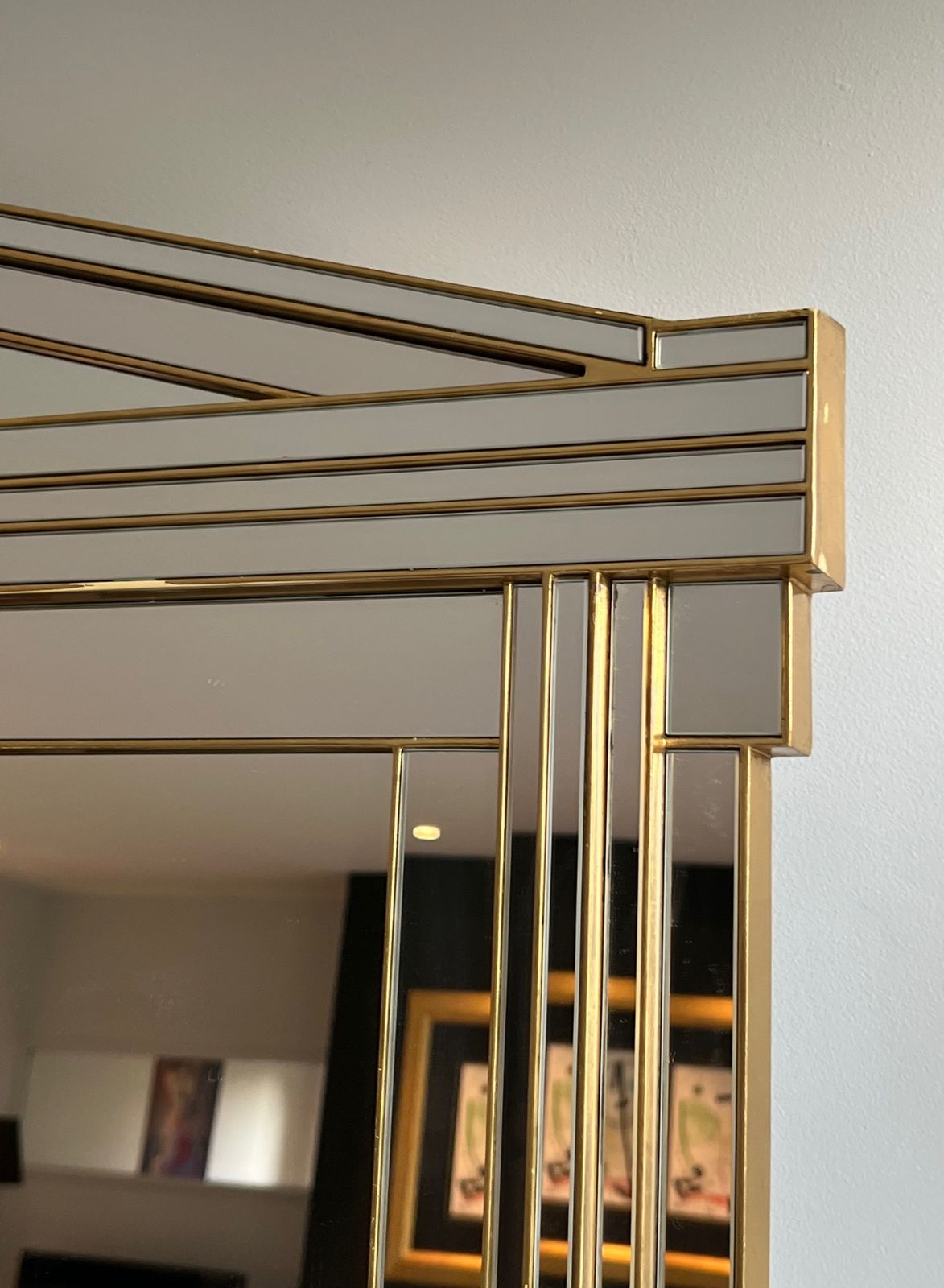 photo for sale Large Domus Mirror In Wood, Golden Plexiglass And Mirrors