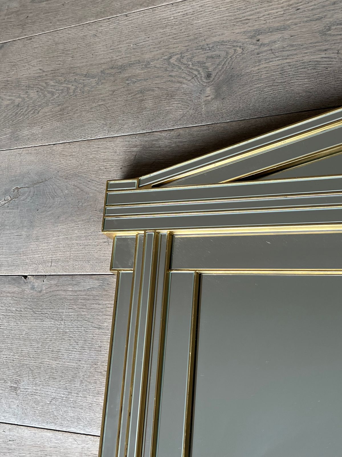 photo vintage Large Domus Mirror In Wood, Golden Plexiglass And Mirrors