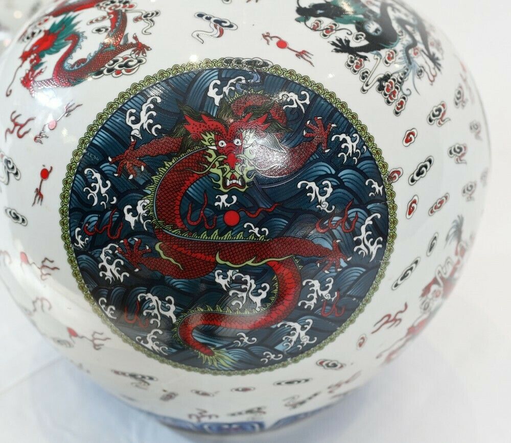 Ming Porcelain Urns   Pair Chinese Dragon Vases Bulbous Urn photo buy