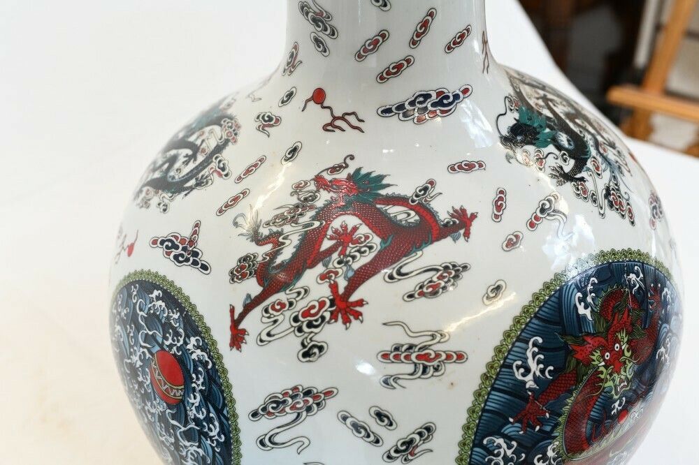 photo furniture Ming Porcelain Urns   Pair Chinese Dragon Vases Bulbous Urn