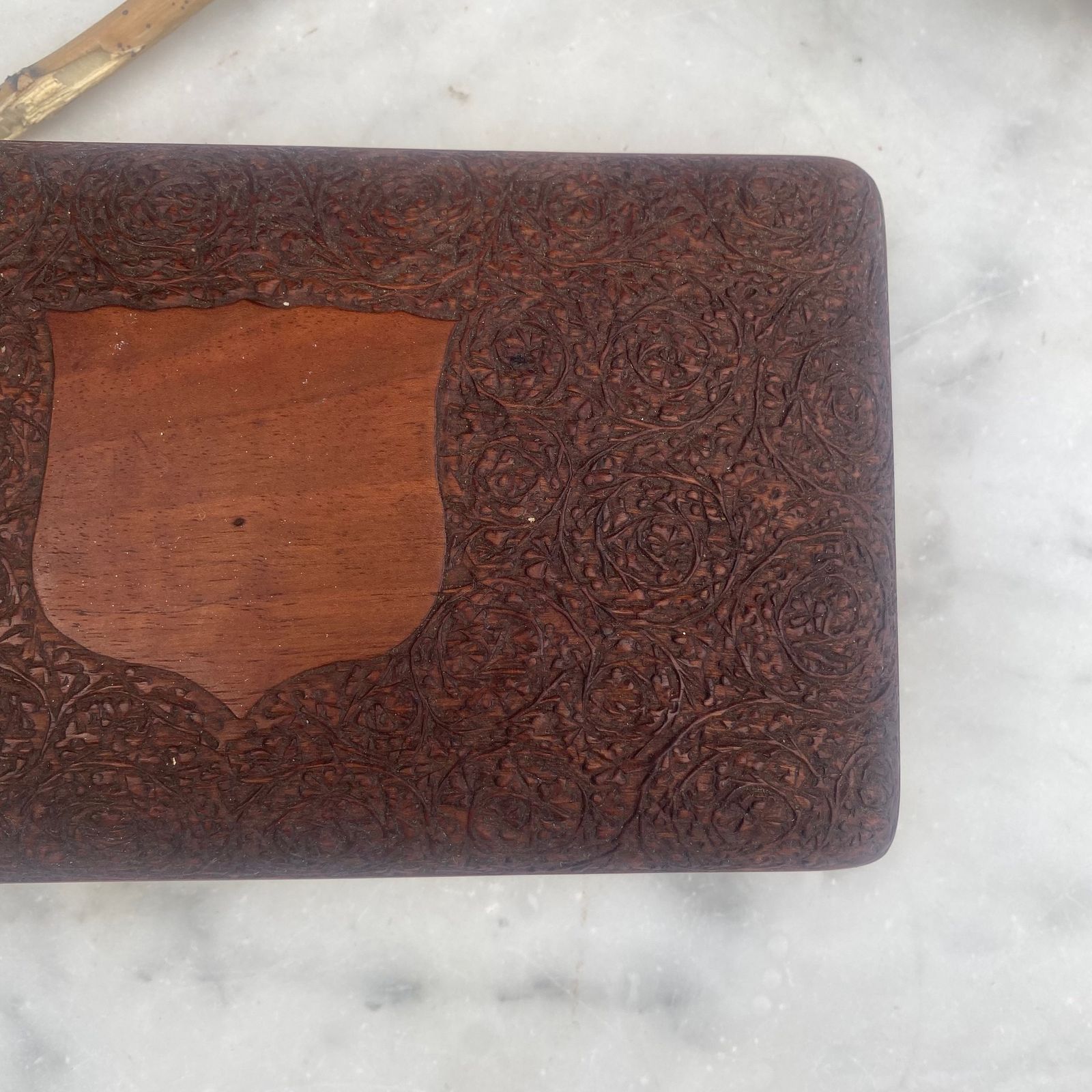 Antique 1920s Hand Carved Indian Rosewood Cigar Cigarette Case Pencil Pen Box photo vintage