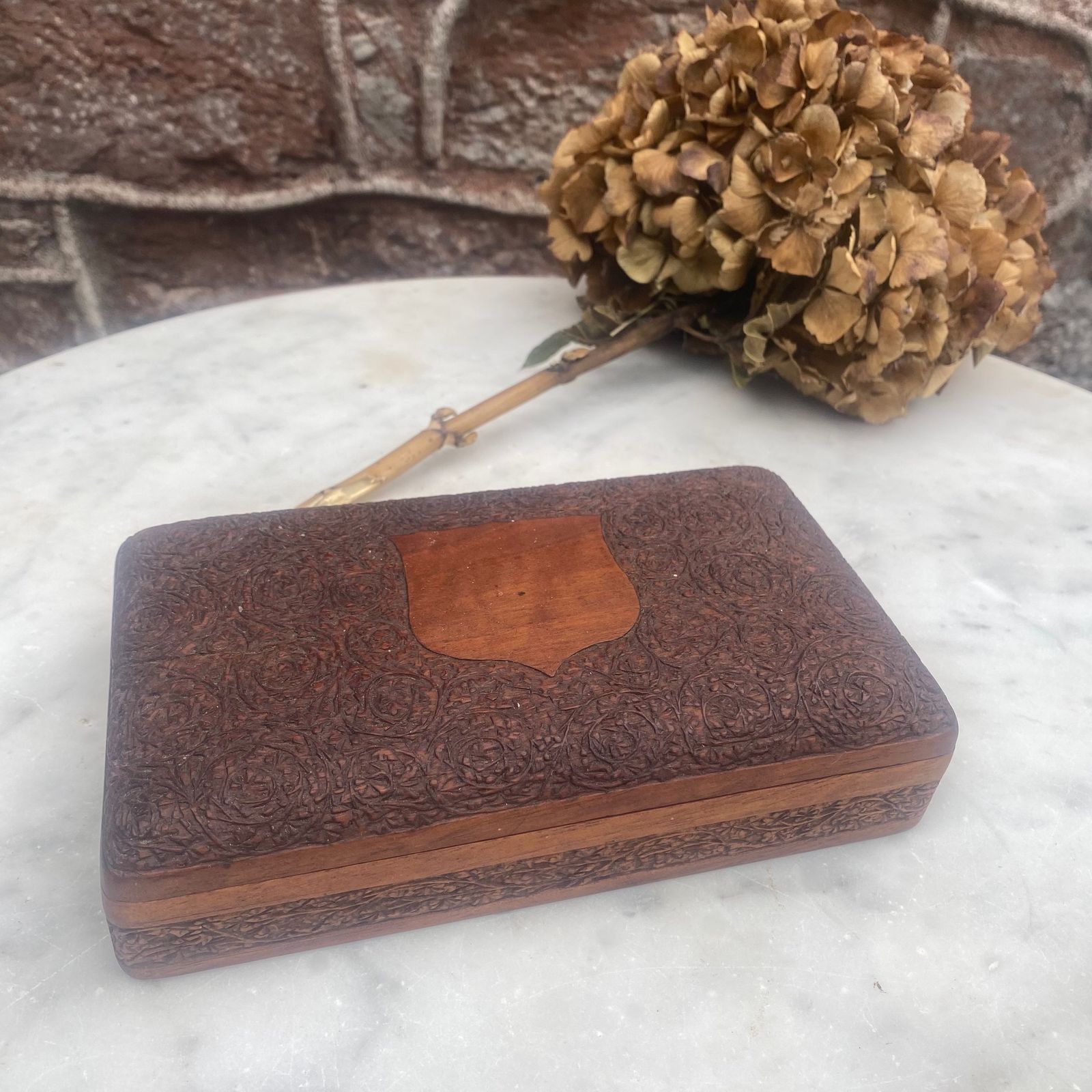 Home Decor Antique 1920s Hand Carved Indian Rosewood Cigar Cigarette Case Pencil Pen Box photo