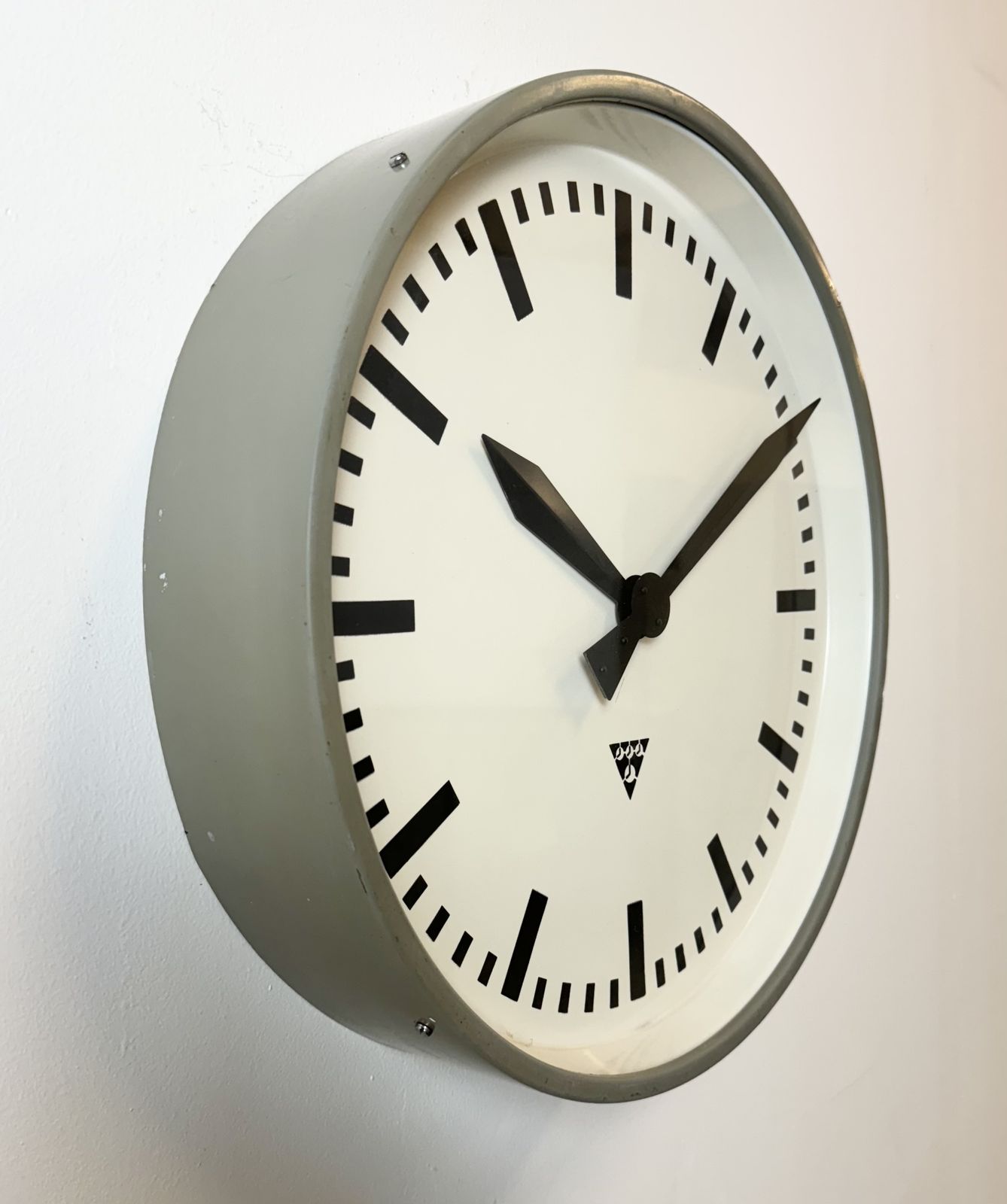 Large Grey Industrial Factory Wall Clock From Pragotron, 1960s photo furniture
