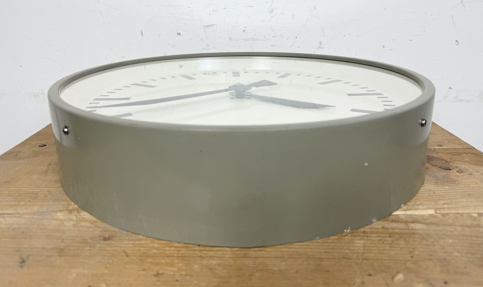 photo buy Large Grey Industrial Factory Wall Clock From Pragotron, 1960s
