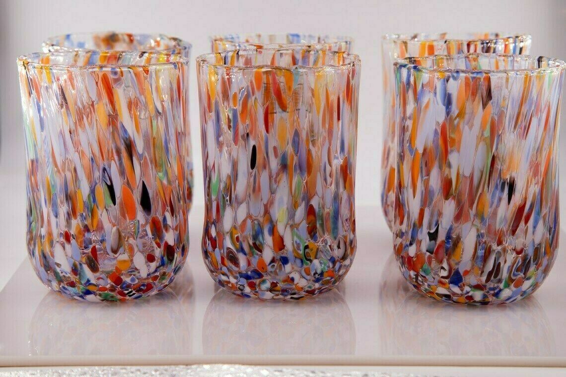 photo furniture Denver, Set Of 6 Murano Glasses Color "Millefiori" Handmade, Murano Glass Made In Italy