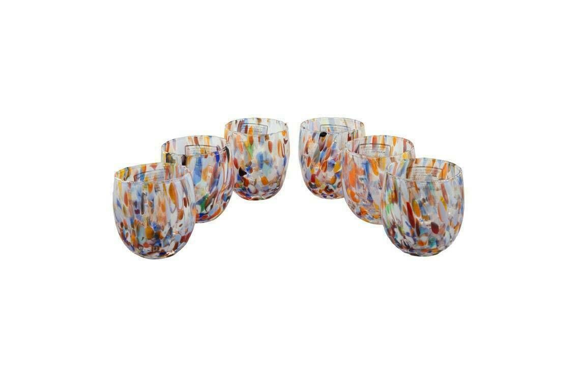 Buenos Aires, Set Of 6 Murano Shot Glasses Color "Millefiori" Handmade, Murano Glass Made In Italy