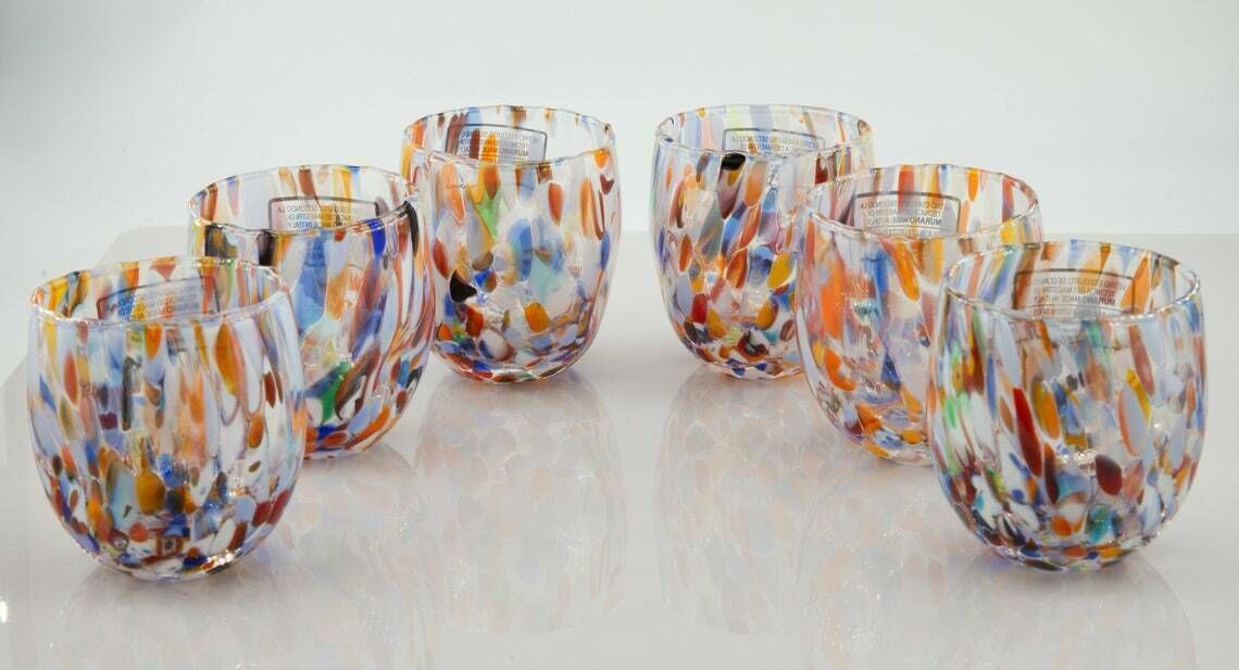 Buenos Aires, Set Of 6 Murano Shot Glasses Color "Millefiori" Handmade, Murano Glass Made In Italy photo furniture