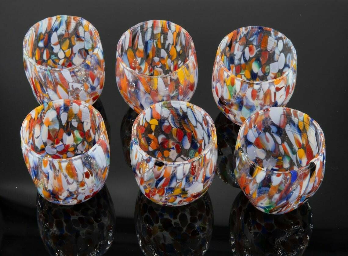 photo furniture Buenos Aires, Set Of 6 Murano Shot Glasses Color "Millefiori" Handmade, Murano Glass Made In Italy