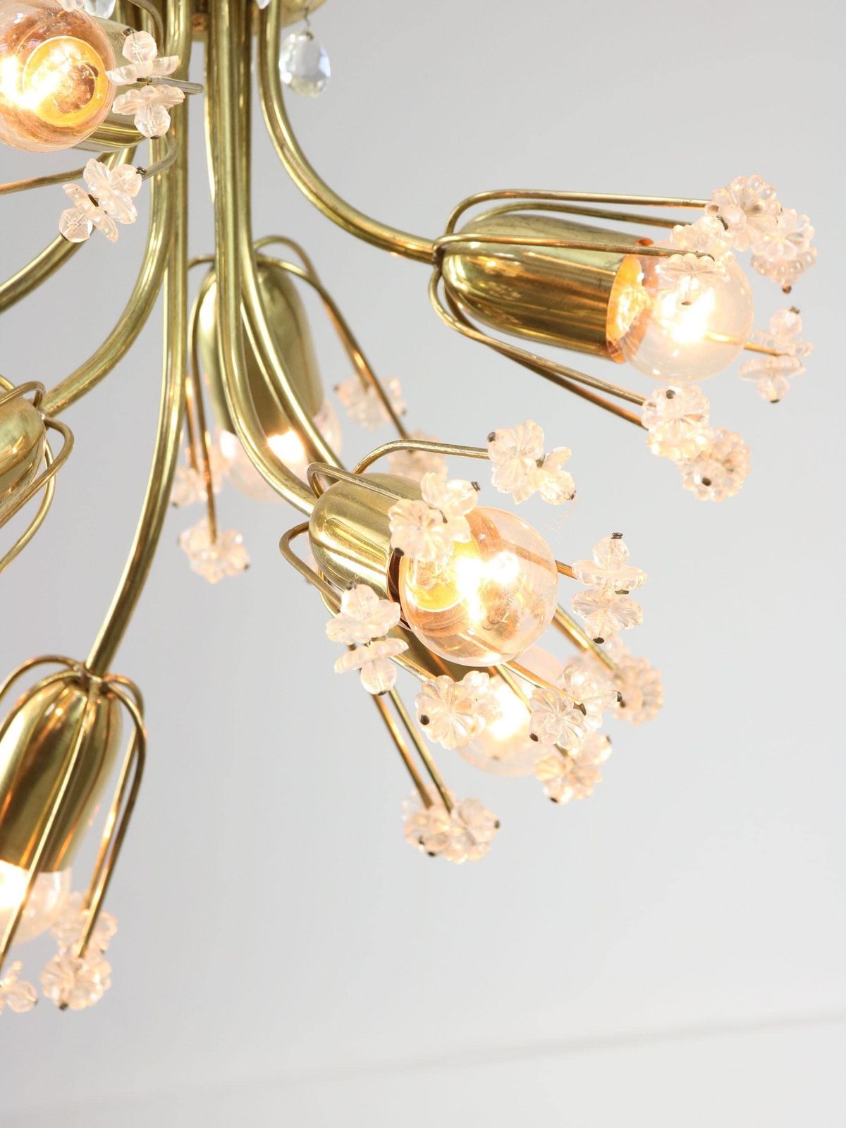 Mid Century Chandelier By Emil Stejnar For Rupert Nikoll / 1950s Austria / Flower Bouquet Pendant Lamp / 8 Light Bulbs / Vintage Lighting photo for sale