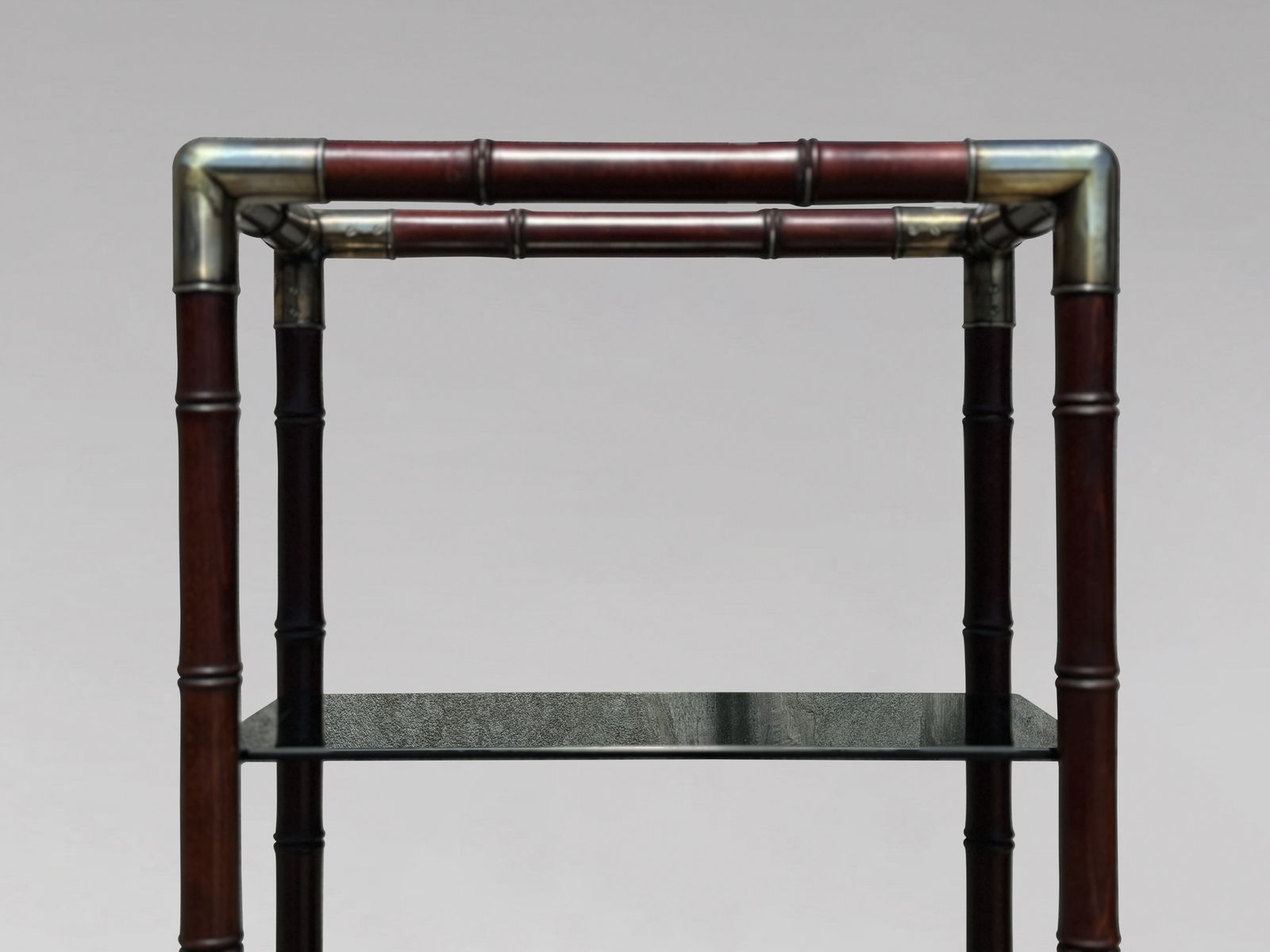1980's, Italian Faux Bamboo Mahogany Smoked Glass étagère photo buy