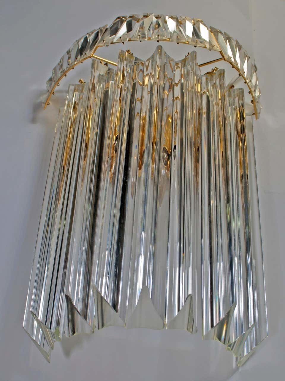 photo furniture Pair Of Venini Midcentury Brass And Murano Glass "Triedri" Sconces, 1970s