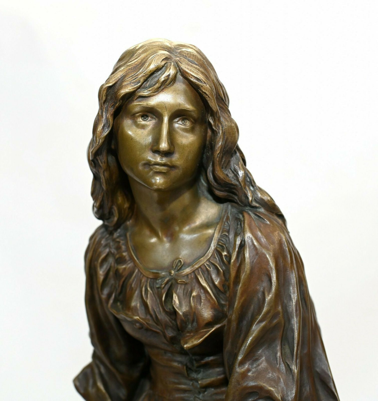 French Bronze Mandolin Player By Paul Mengin Art Nouveau Maiden Figurine 1890 photo for sale