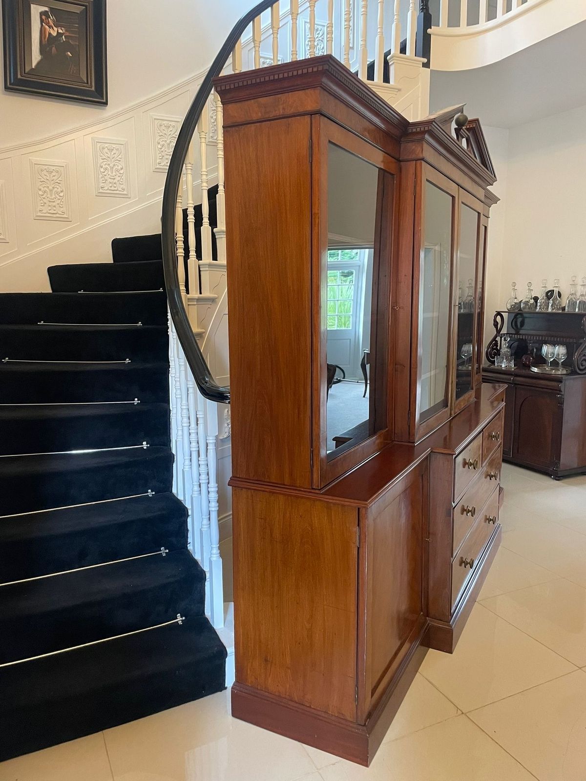 photo vinterior Large Antique George III Quality Mahogany Breakfront Bookcase 238 X 286 X 62 Cm