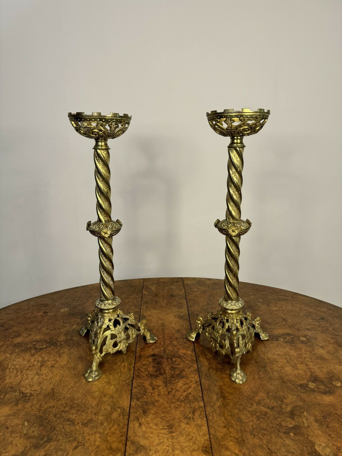 Large Pair Of Stunning Antique Quality Church Candlesticks photo for sale