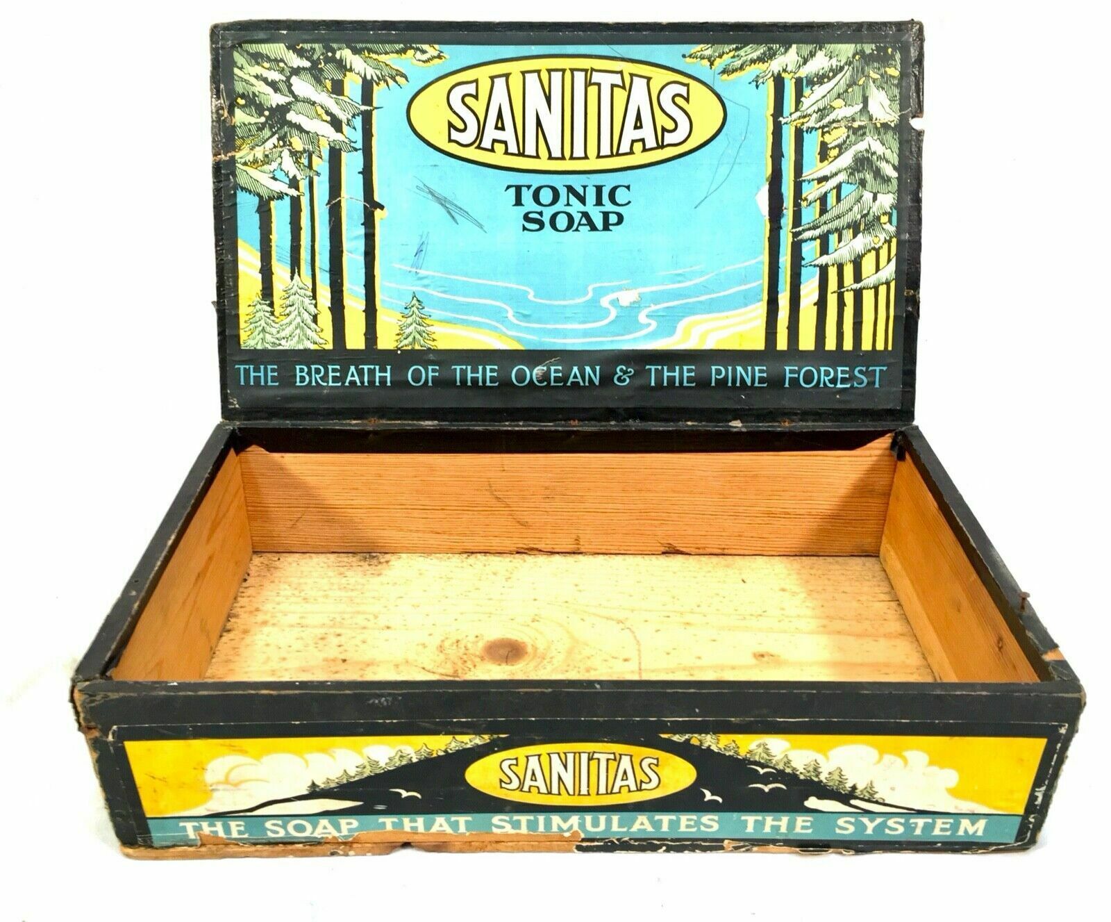 Antique Advertising   Sanitas Soap Wooden Pine Shop Counter Display Box Crate photo Home Decor