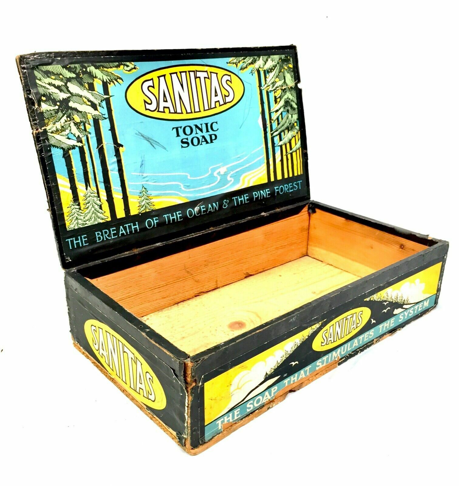 Antique Advertising   Sanitas Soap Wooden Pine Shop Counter Display Box Crate photo 95.0