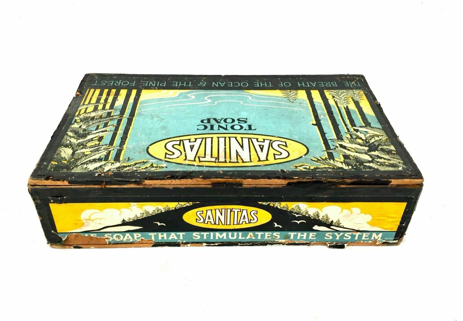 Antique Advertising   Sanitas Soap Wooden Pine Shop Counter Display Box Crate photo vintage