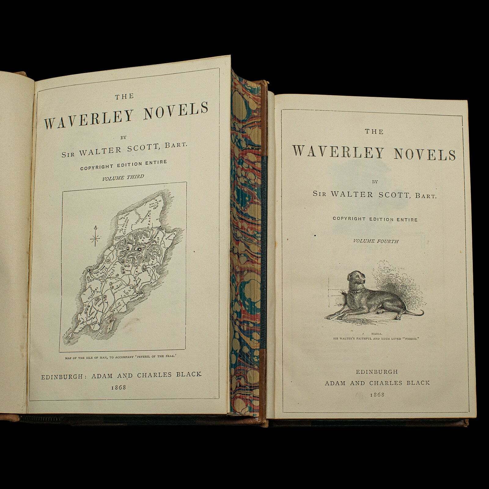 Antique 4 Vols, Waverley Novels, Walter Scott, Scottish, Literary Set, Victorian photo Home Decor