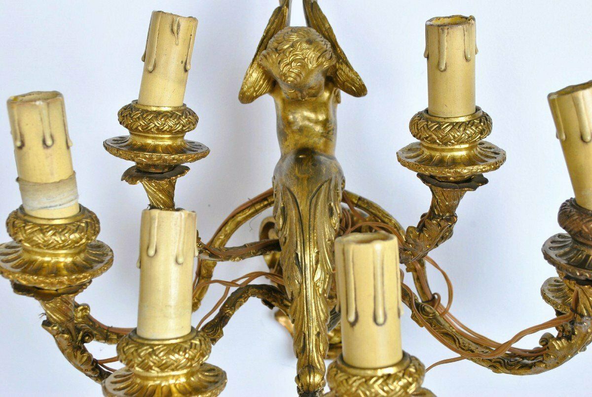 Pair Of Gilt Bronze Wall Lights With Winged Putti, Napoleon III, 19th Century photo 2300.0