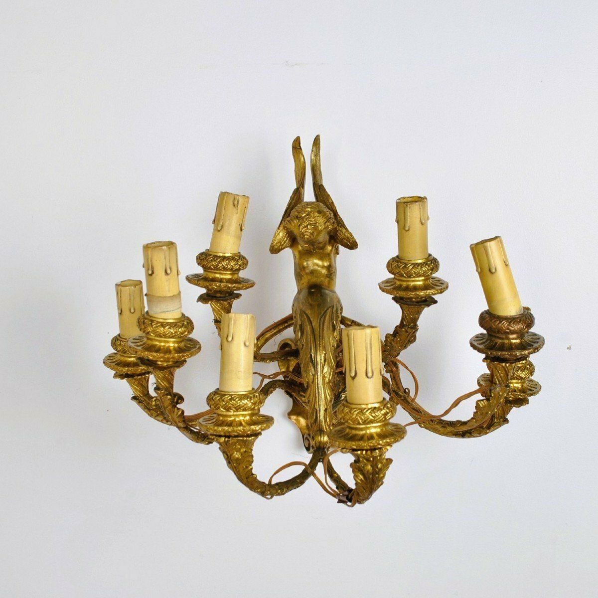 Pair Of Gilt Bronze Wall Lights With Winged Putti, Napoleon III, 19th Century photo vinterior