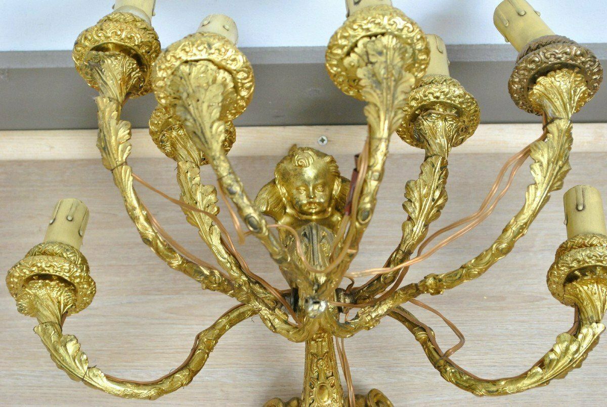 photo furniture Pair Of Gilt Bronze Wall Lights With Winged Putti, Napoleon III, 19th Century