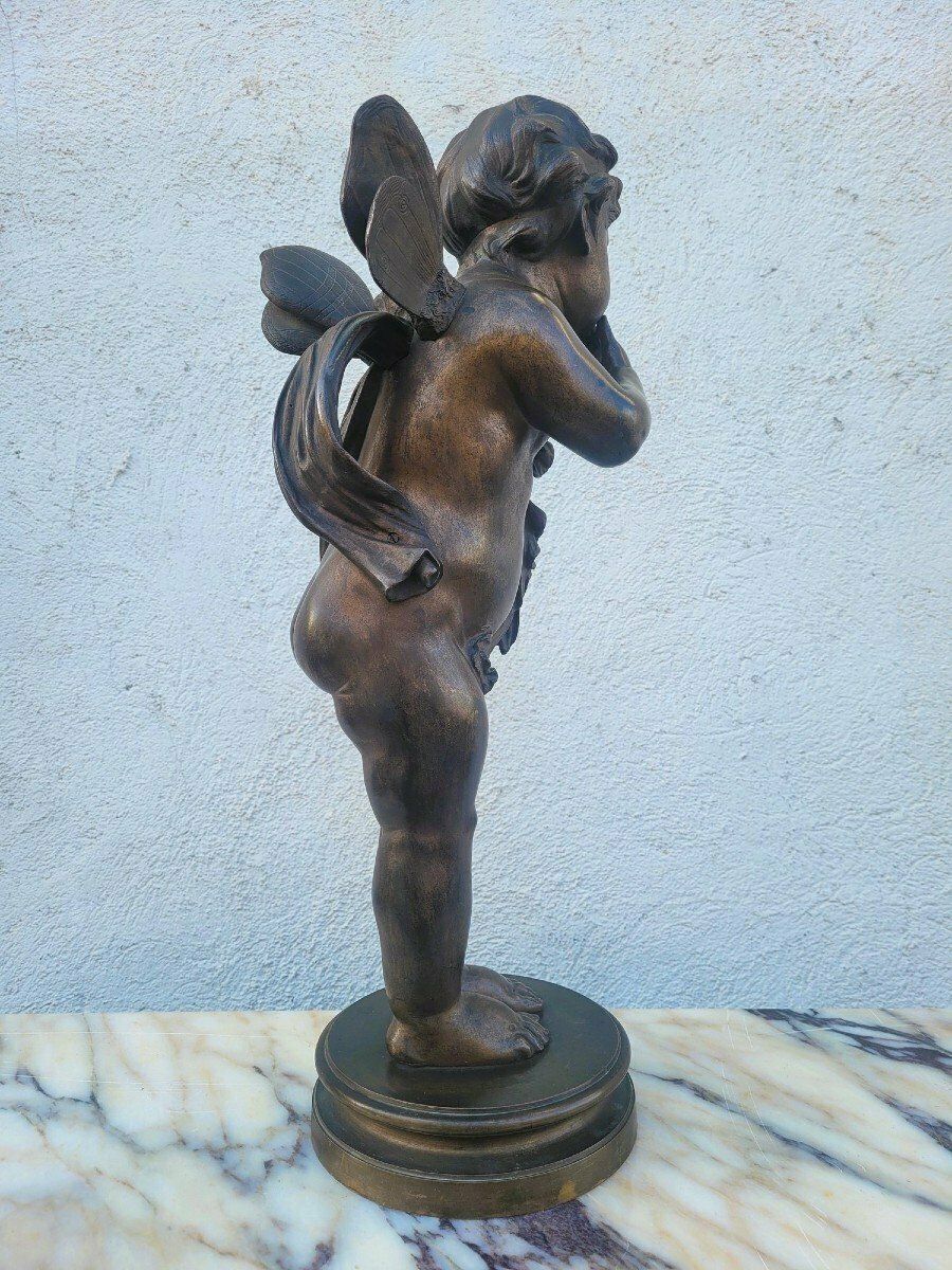Bronze Of A Winged Putto On Foot, Late 19th Century Early 20th Century photo Art