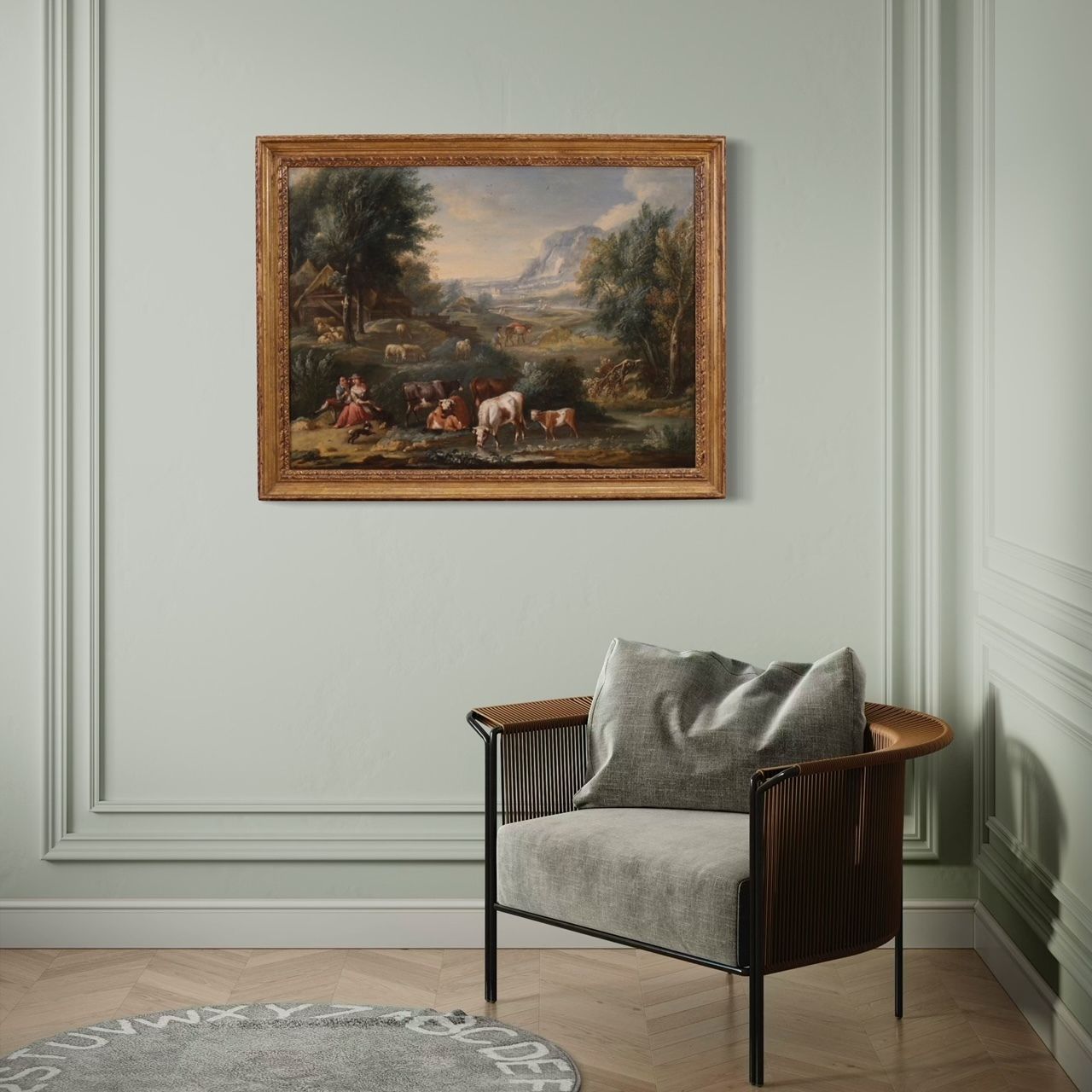 photo vintage Refined 18th Century Bucolic Landscape Painting