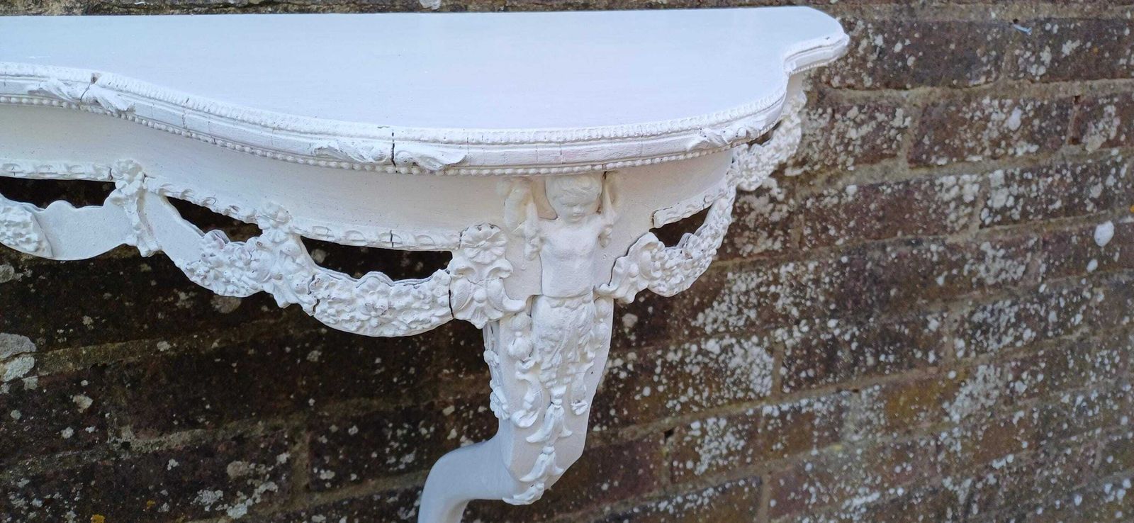 Imposing Genuine Vintage Retro 60s Wall Bracket Shelf Highly Decorative Painted White In Farrow And Ball photo Furniture