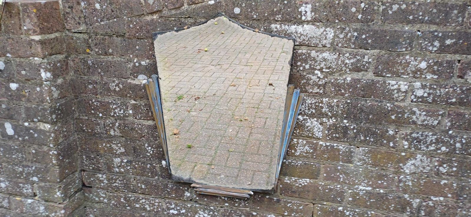 Beautiful Art Deco Part Stripped Wall Mirror Age Worn Charm. Gold And Blue. Definitely Both Shabby And Chic!