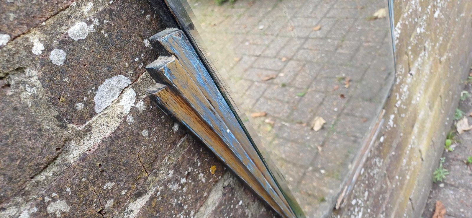 Beautiful Art Deco Part Stripped Wall Mirror Age Worn Charm. Gold And Blue. Definitely Both Shabby And Chic! photo vintage