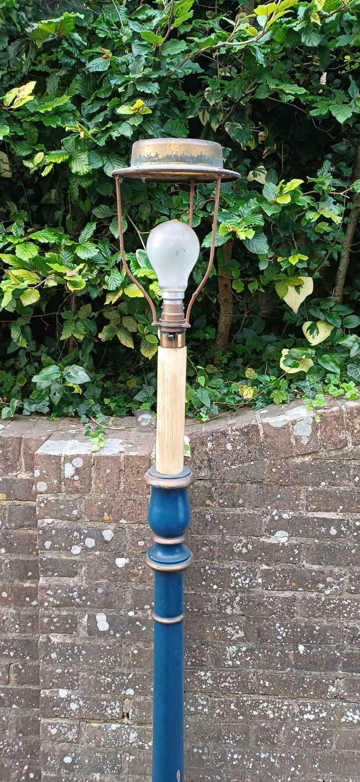 Superb 1920s Vintage Painted Blue And Gold Turned Wooden Standard Lamp photo for sale