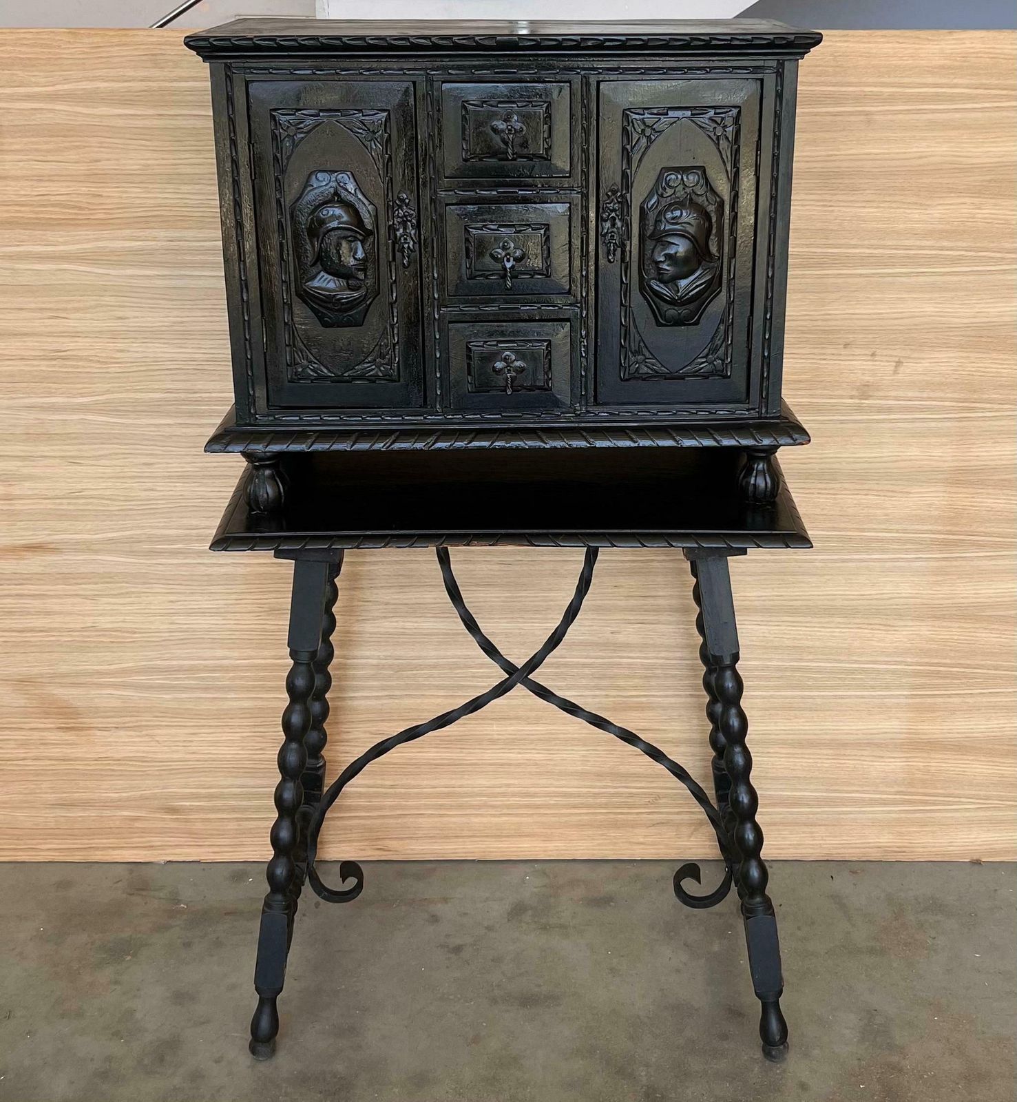 20th Century Spanish Baroque Style Cabinet On Stand, Bargueno Or Varqueno photo furniture