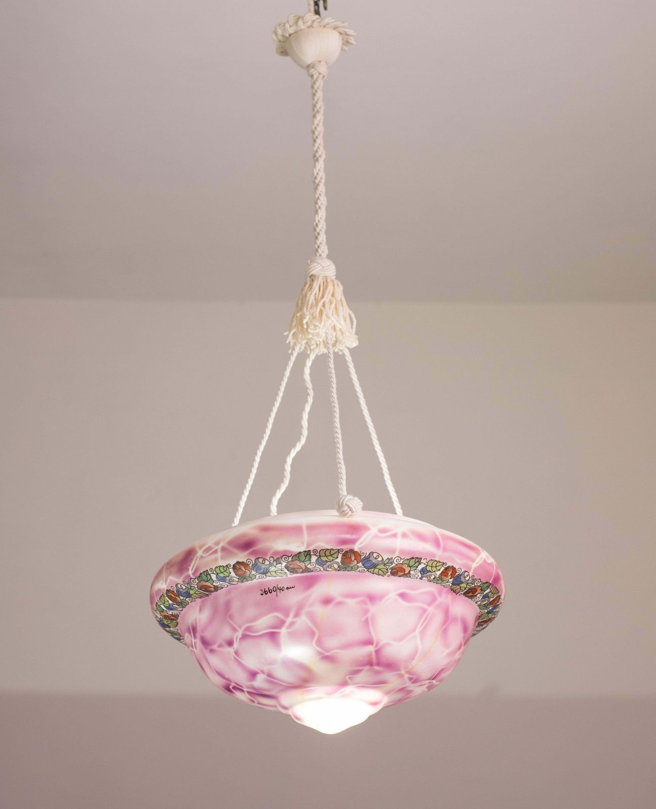 Vintage Italian Pink Ceramic Chandelier With Designed Floral Decoration 1970s photo furniture