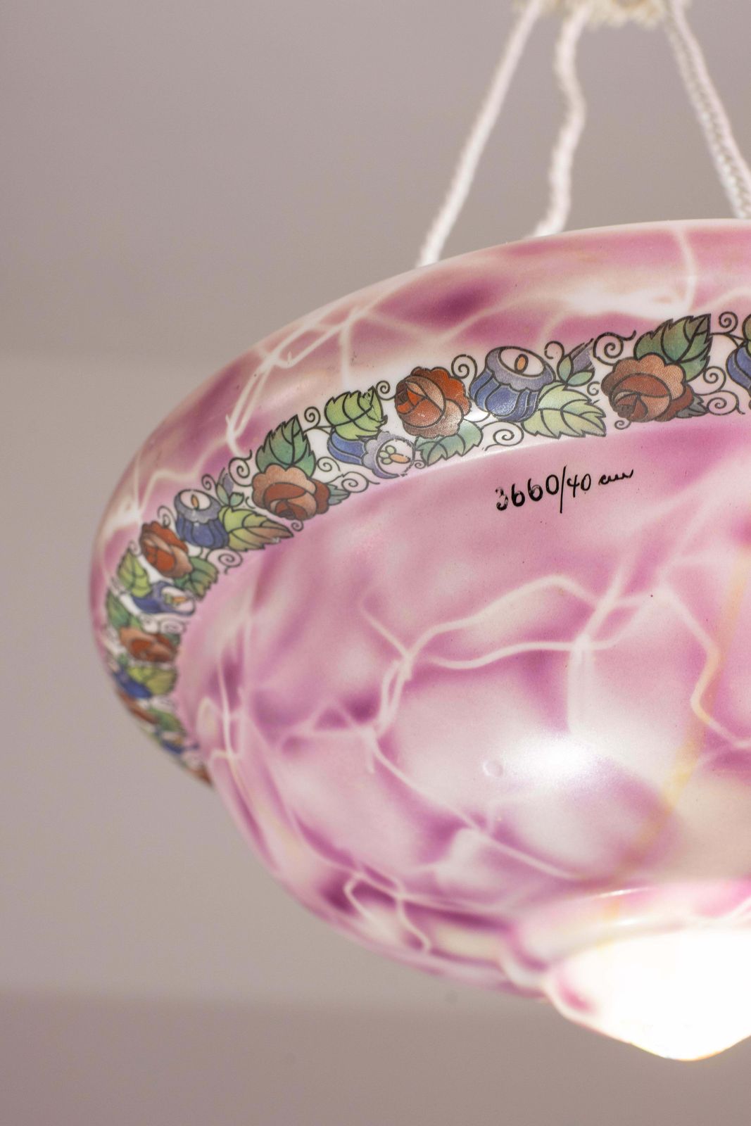 Vintage Italian Pink Ceramic Chandelier With Designed Floral Decoration 1970s photo for sale
