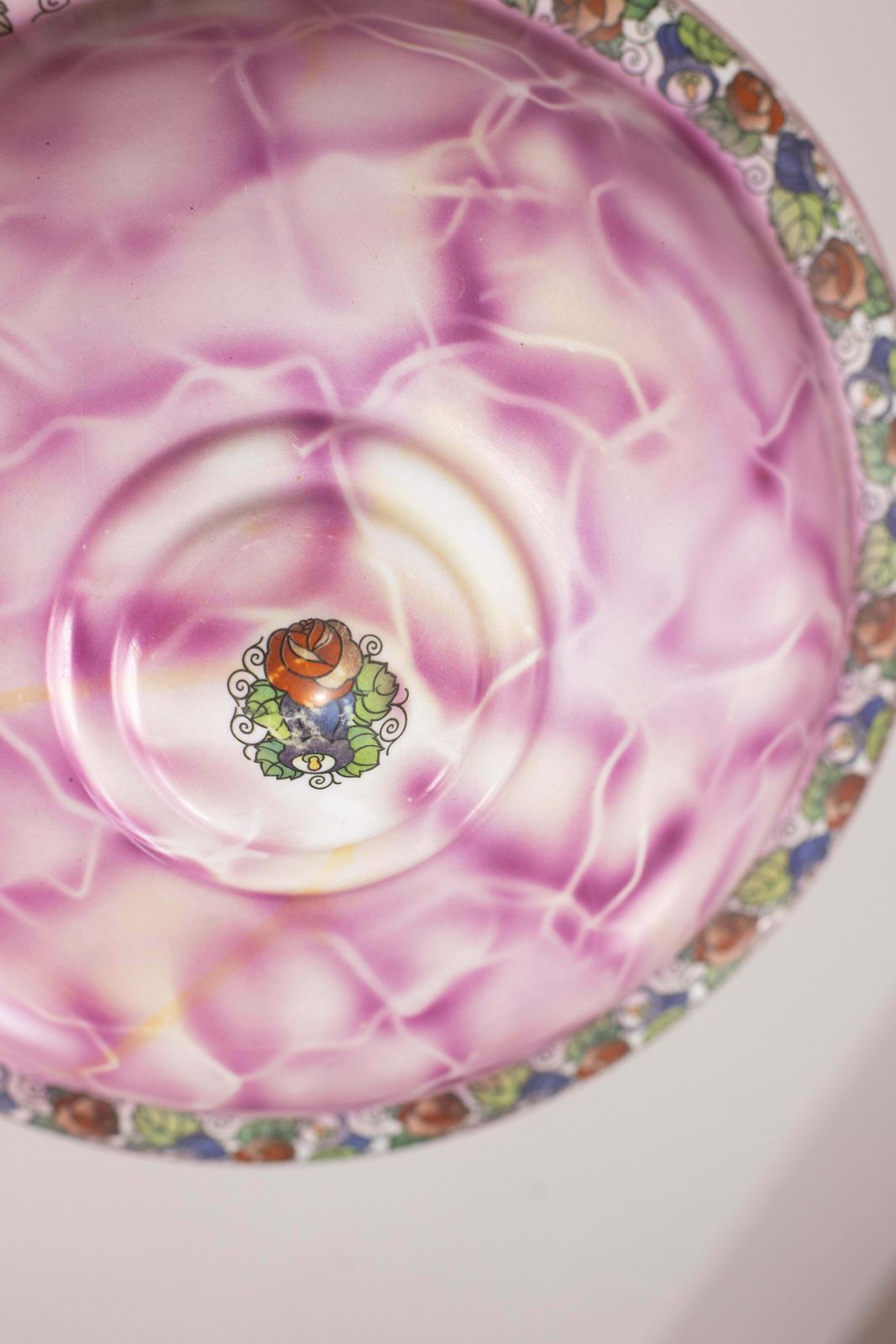 1290.0 Vintage Italian Pink Ceramic Chandelier With Designed Floral Decoration 1970s photo
