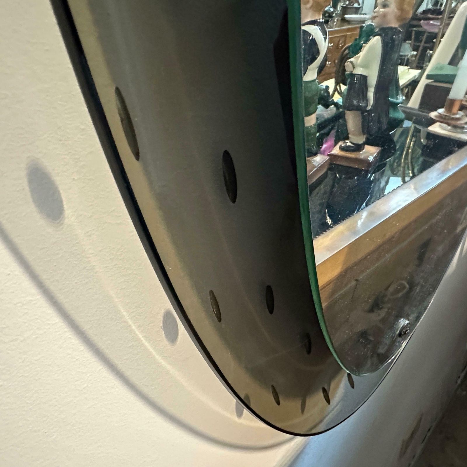 photo furniture 1960s Mid Century Modern Smoked Glass Oval Wall Mirror By Cristal Art