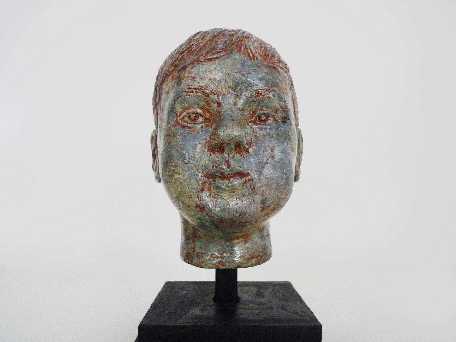 Sculpture Of A Child's Face In Glazed Sandstone, Italian Sculptor. 70s 80s photo Art