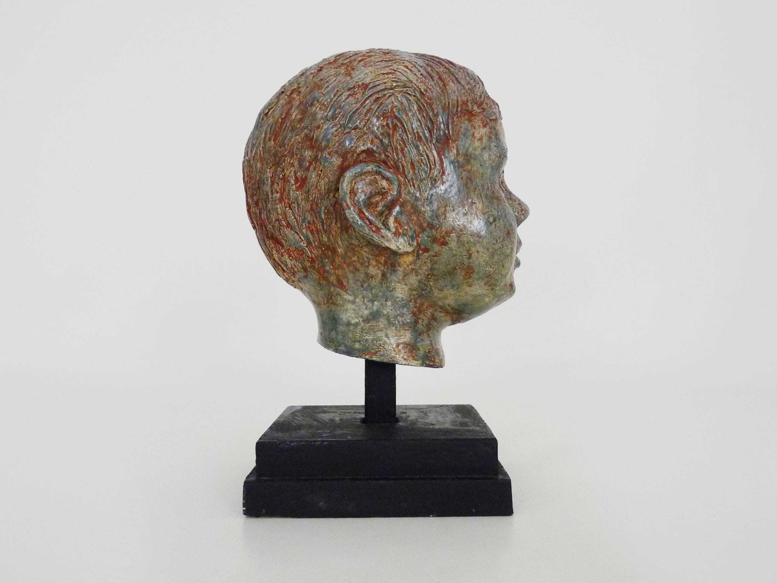 Sculpture Of A Child's Face In Glazed Sandstone, Italian Sculptor. 70s 80s photo 262.0