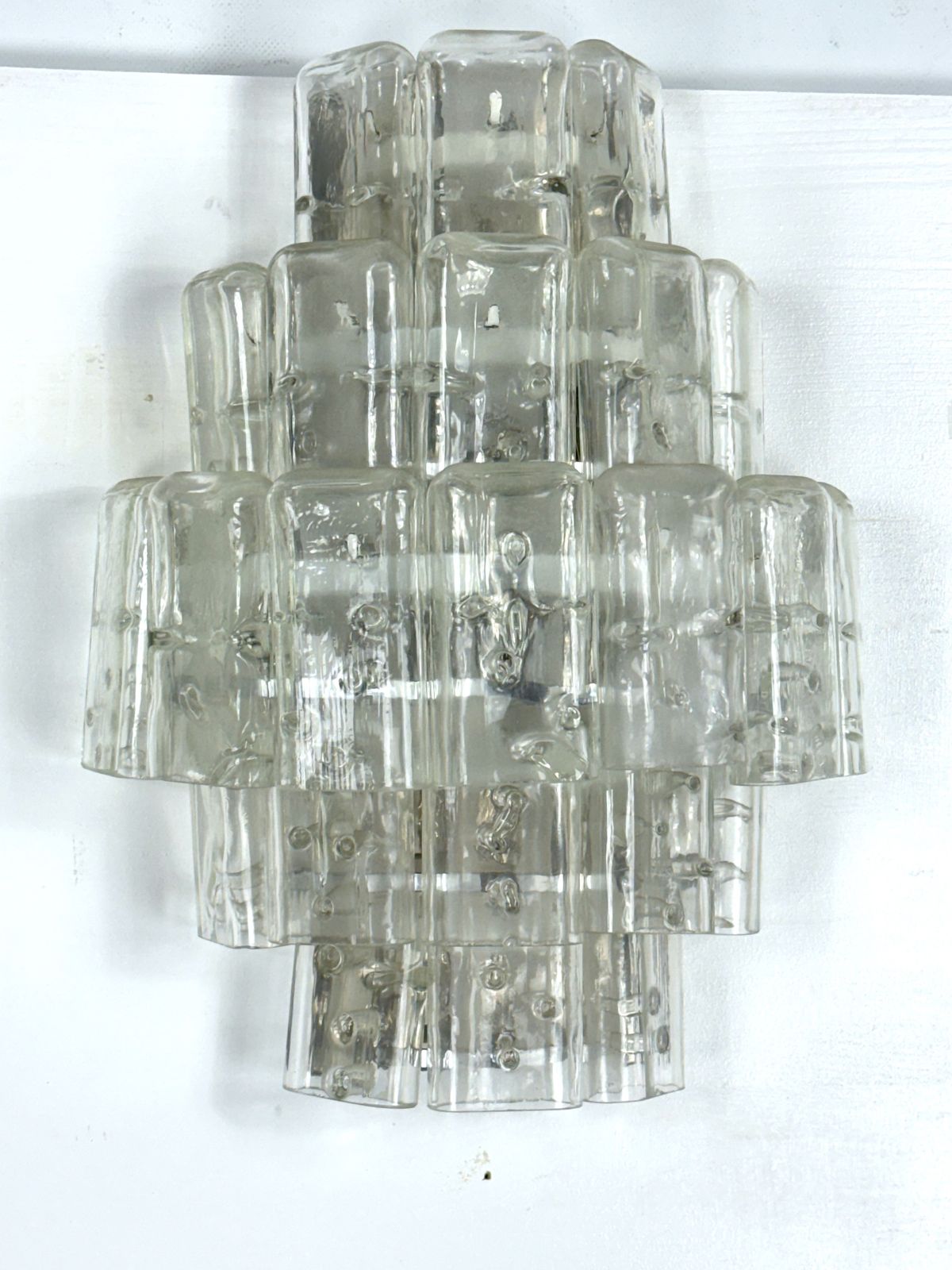 Vistosi Manner, Pair Of Xl Clear Murano Glass Elements Sconces. Italy 1970s photo 2860.0