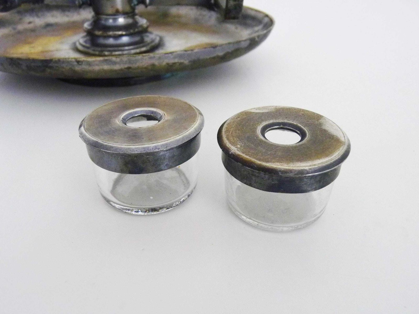 Inkwell On Rotating Tray 19th Century In Silver Metal photo buy