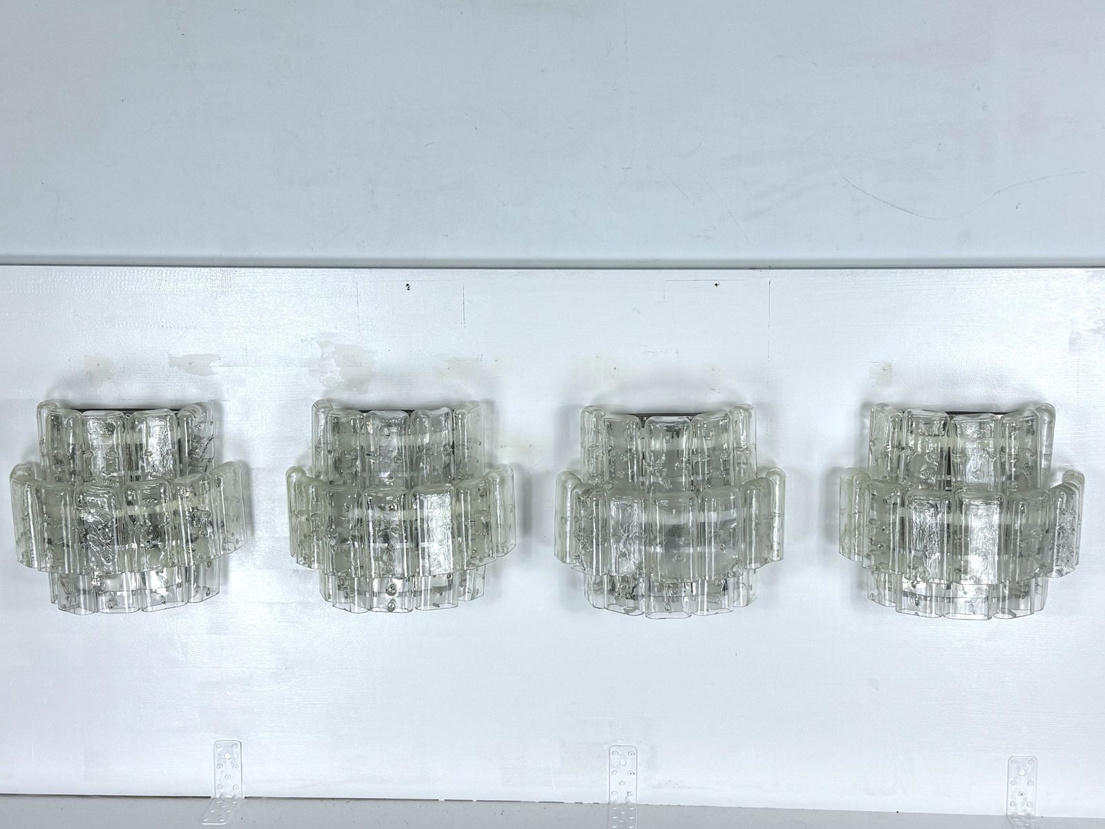 Vistosi Manner, Set Of Four Large Clear Murano Glass Elements Sconces. Italy 1970s photo Lighting