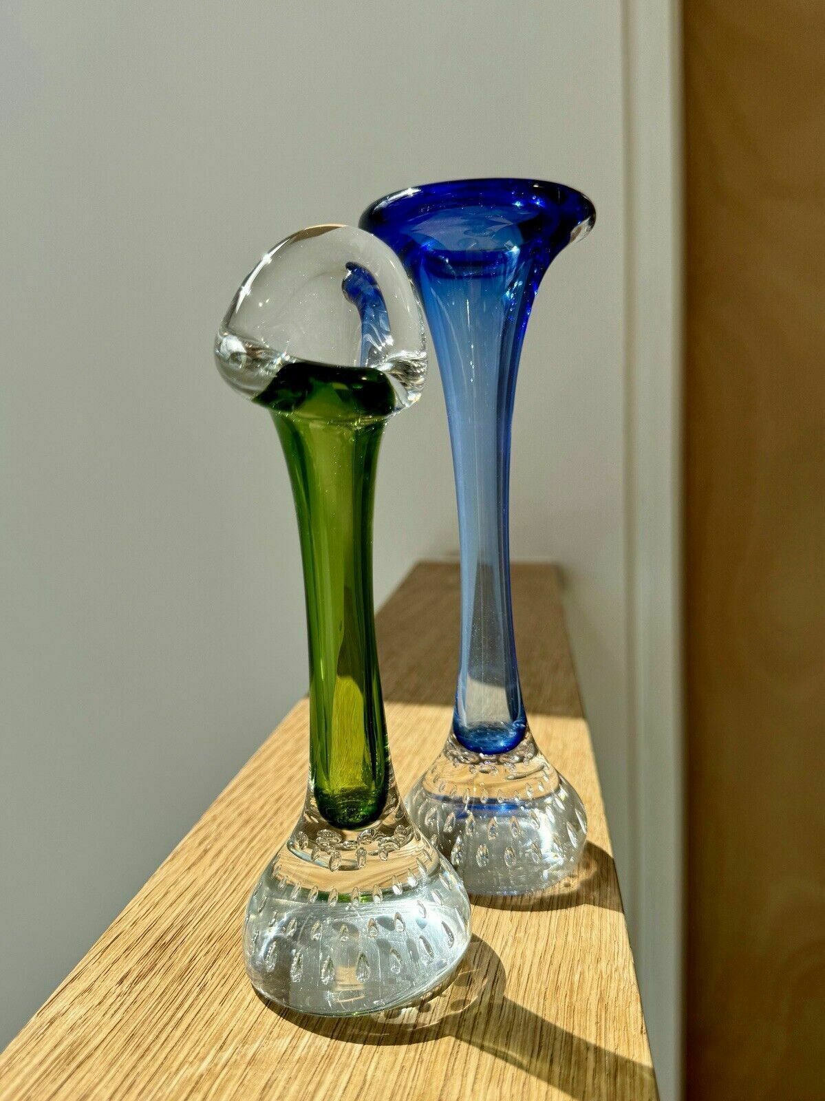 Two Swedish Glass Jack In Pulpit Vases By Aseda Controlled Bubble (Bullicante)