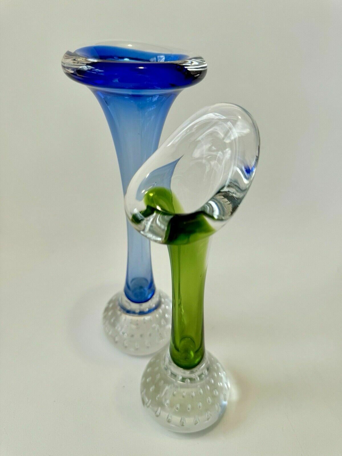 Two Swedish Glass Jack In Pulpit Vases By Aseda Controlled Bubble (Bullicante) photo for sale