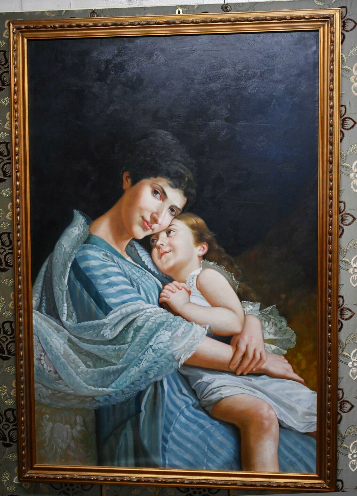 French Oil Painting Mother And Child Love Portrait 6 Ft 198 Cm